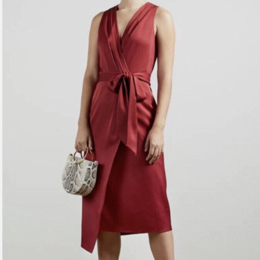 TED BAKER CHRISLEY FIXED FAUX WRAP WINE RED MIDI DRESS sz 2/ US 6